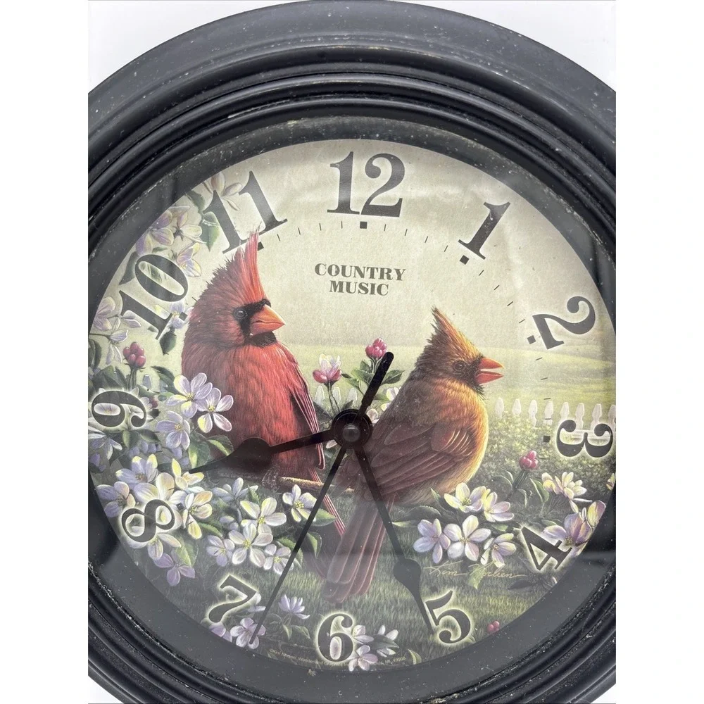 Northern Cardinal Wall Clock With Floral Background ( Country Music )